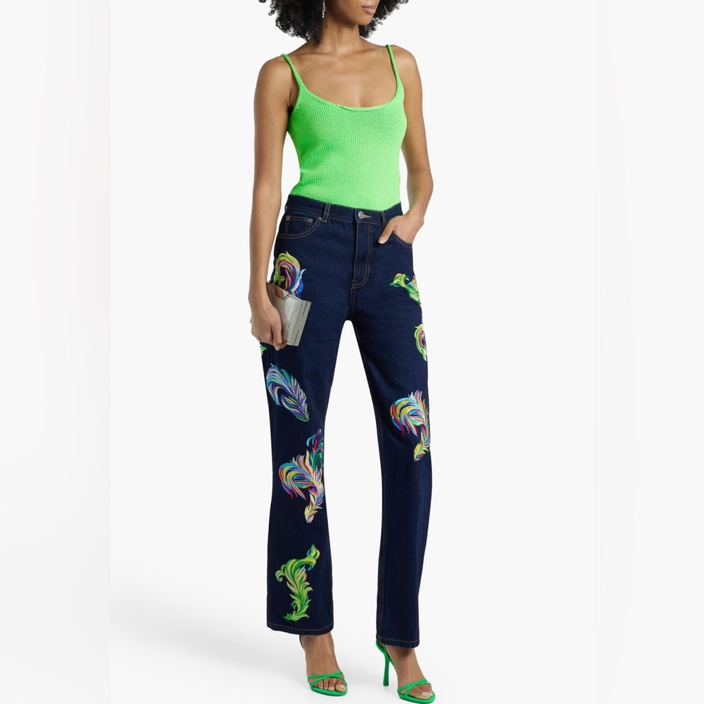 AREA Embroidered cutout high-rise straight-leg jeans - Picture 3 of 5